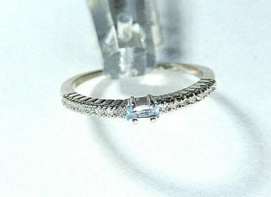 *VINTAGE*  Emerald-Cut Blue Topaz & Diamond Ring in 10K White Gold Size 6.25
