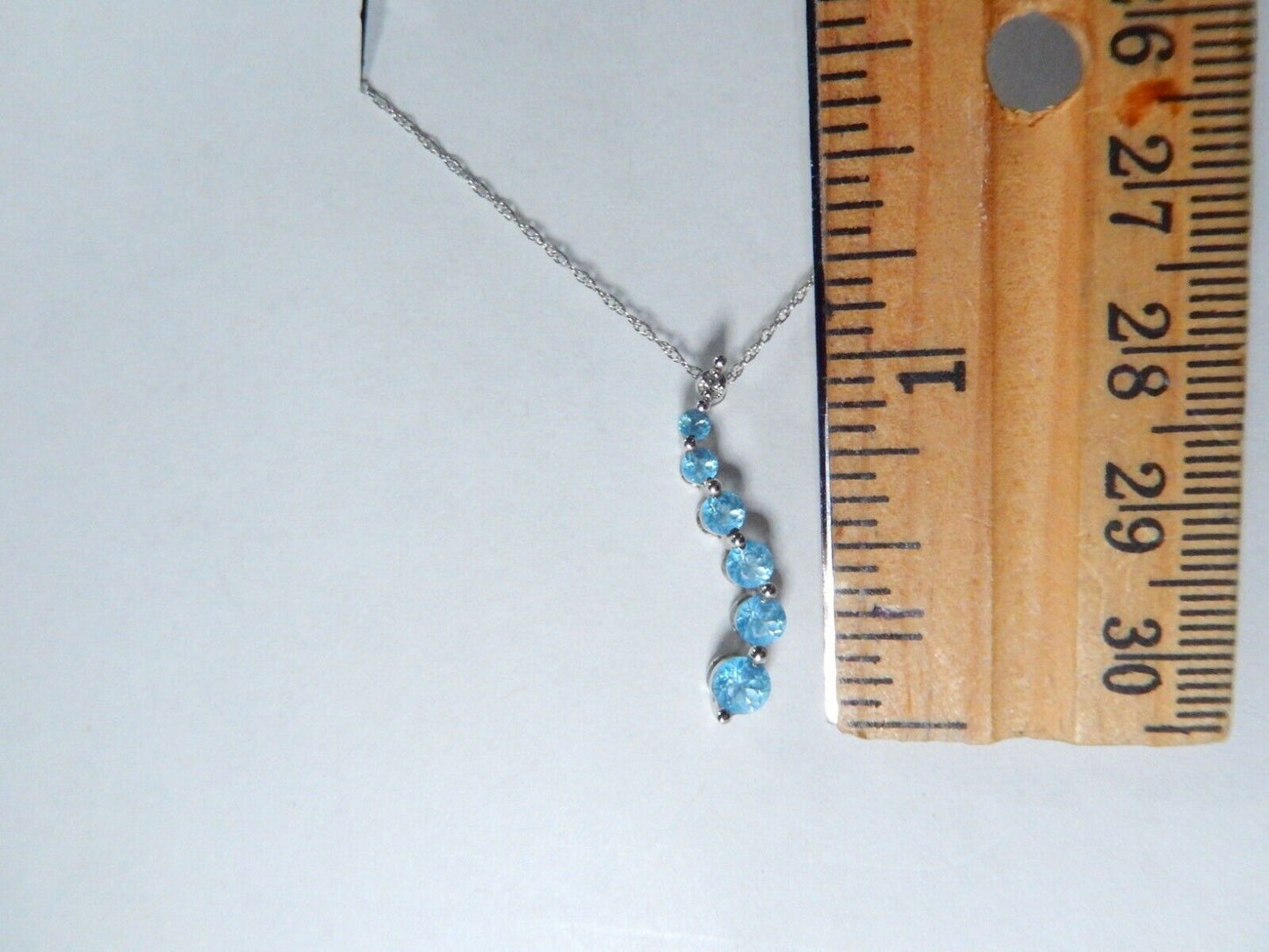 10k White Gold Natural Blue Topaz Journey of Love Pendant Necklace 18" Chain