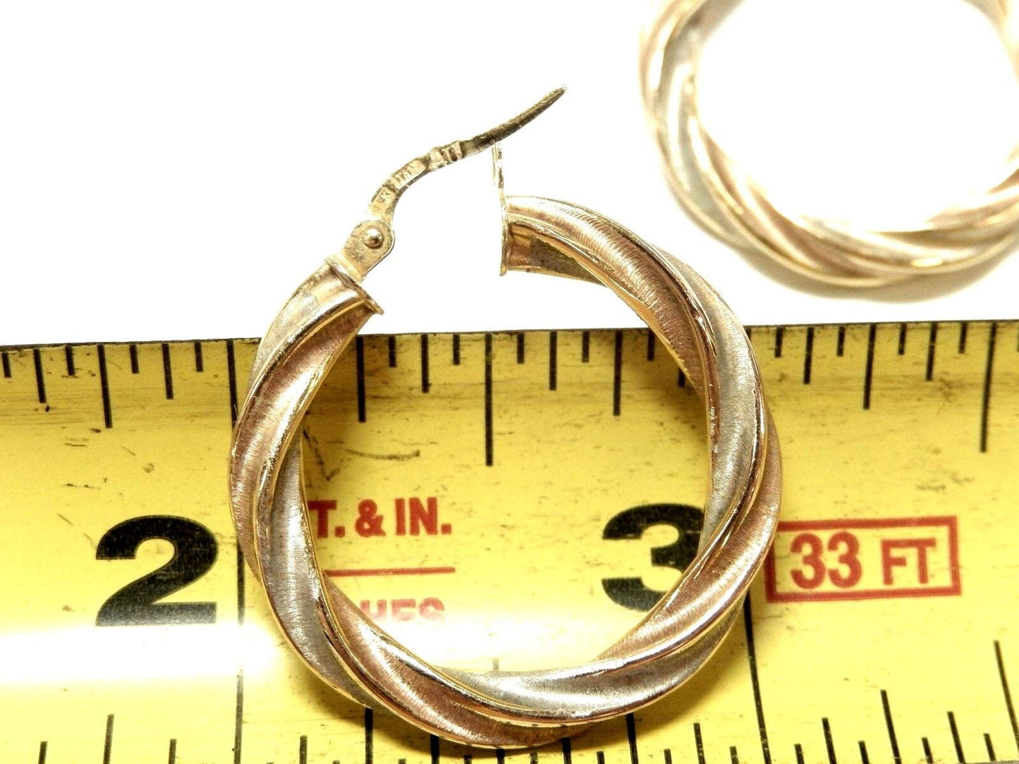 14k Tri Gold Hoop Twisted Earrings Round Yellow-Rose-White 27mm - 2.83gms