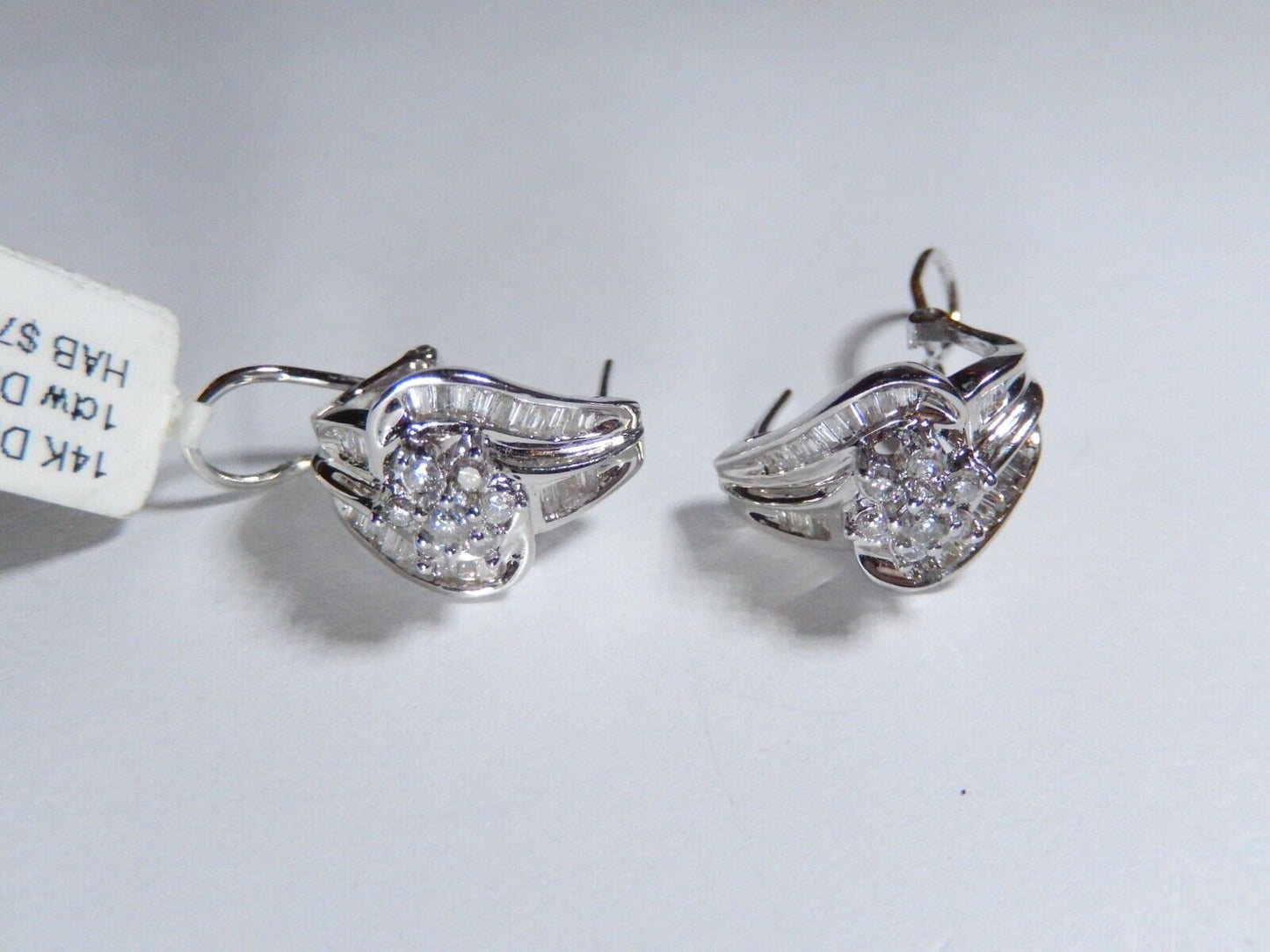 *NWT*  HIGH END 1ct Natural VS Diamond  Earrings 14K White Gold w French Clips