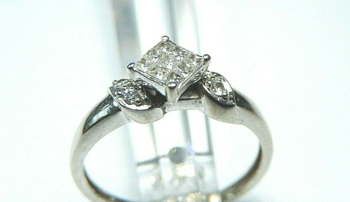 *VINTAGE* 14K White Gold  Princess Cut Diamond Wedding Engagement Ring Size 6.5