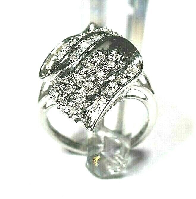 10K White Gold Natural .50CT Diamond Cluster Ladies Designer Style Ring Sz 7.25