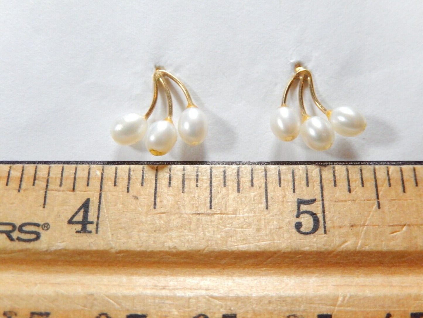 *NEW*  14k Yellow Gold Three Pearl Earrings