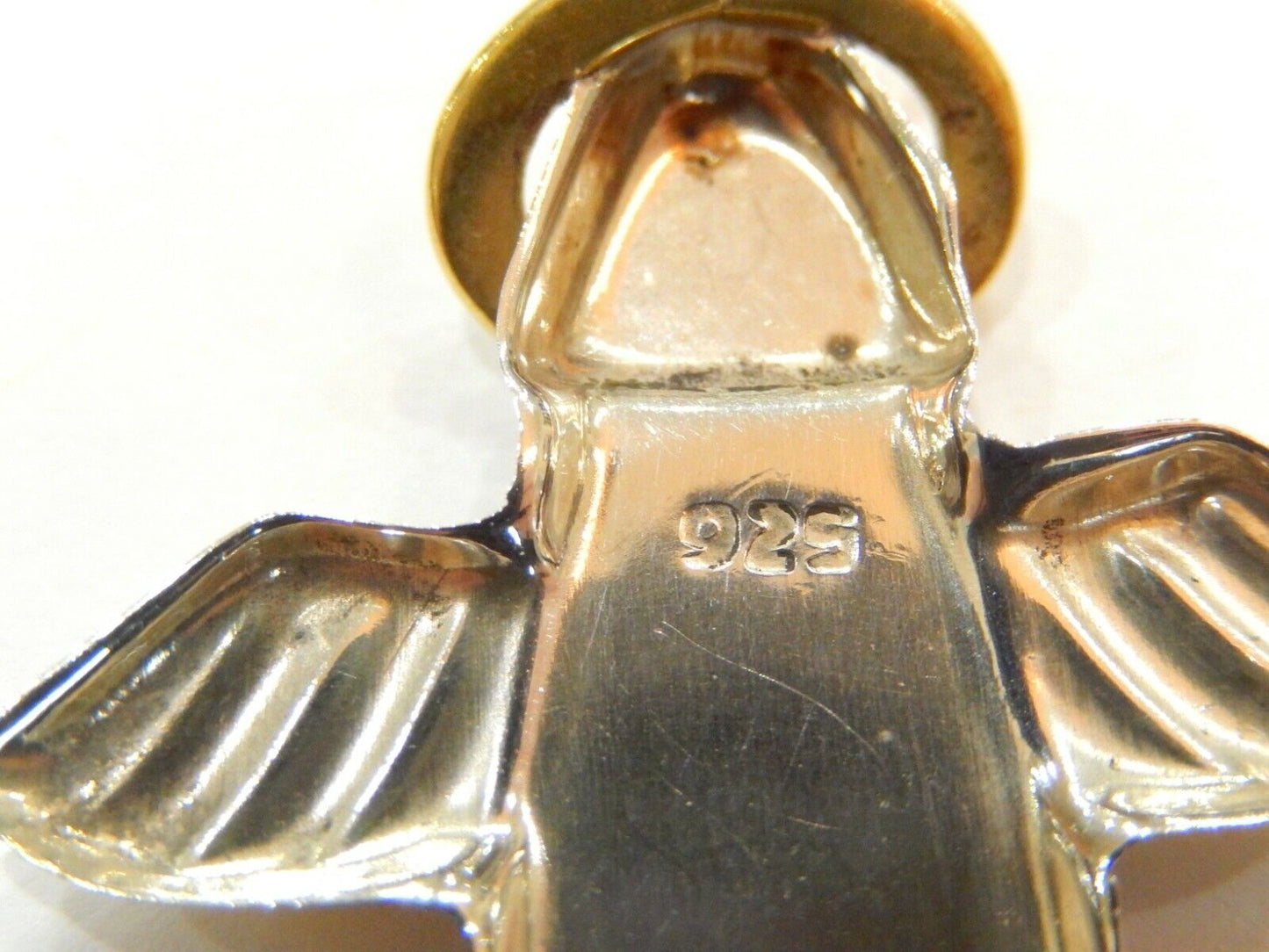 *VINTAGE* STERLING SILVER  ANGEL EARRINGS w/BRASS WINGS & HALO 1.5"