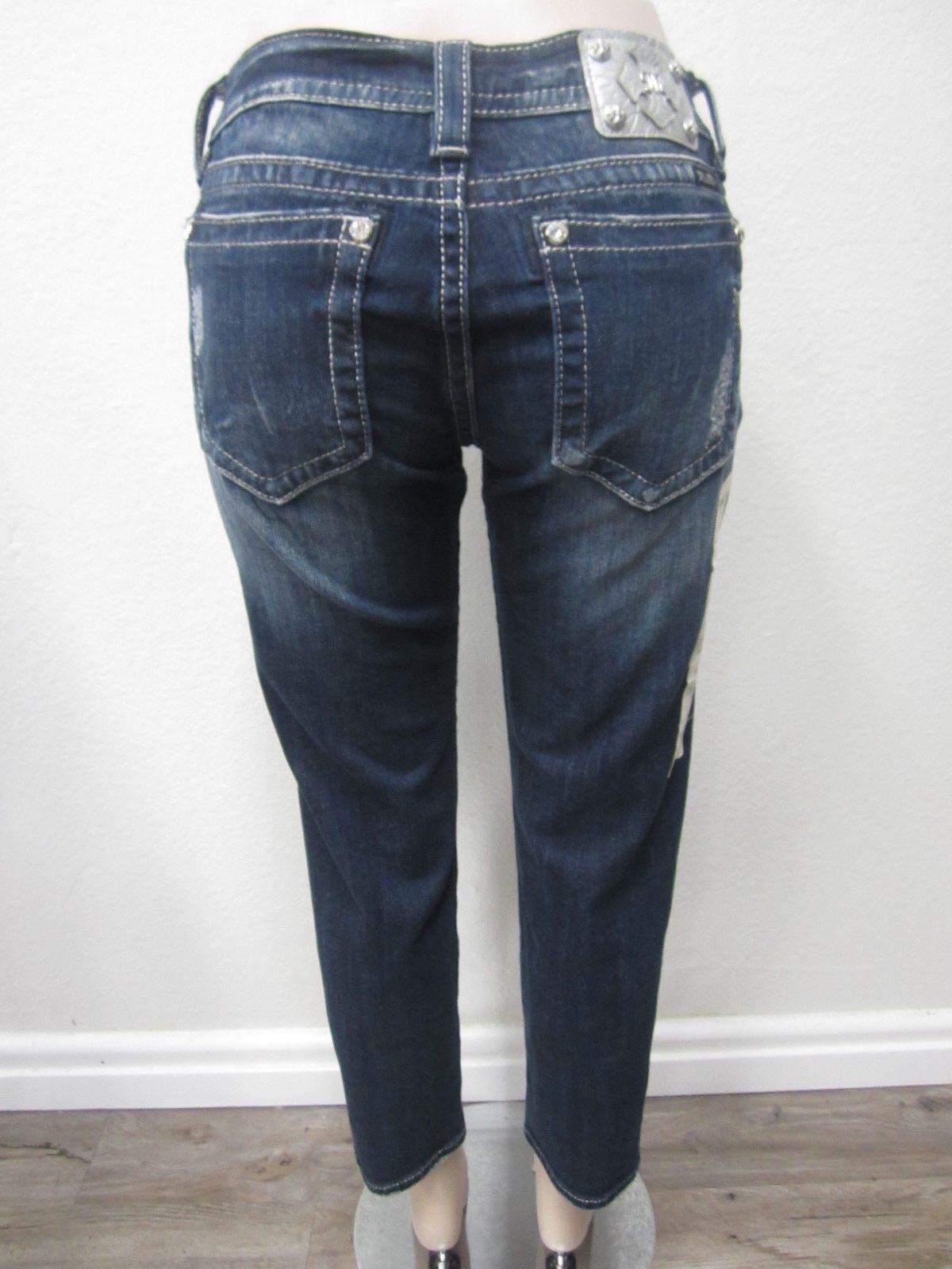 NWT Miss Me JP7250AK Crystal Turq/Blue Bling Crop Skinny Jeans Size W26 X L27