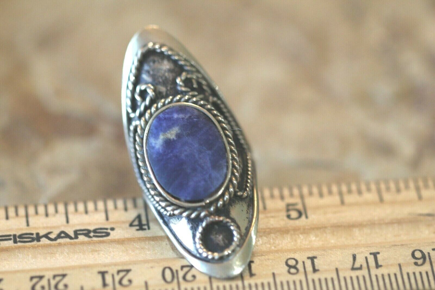 *VINTAGE*  Lapis Tibetan Long Silver Bohemian Handmade Ring Size Adjustable