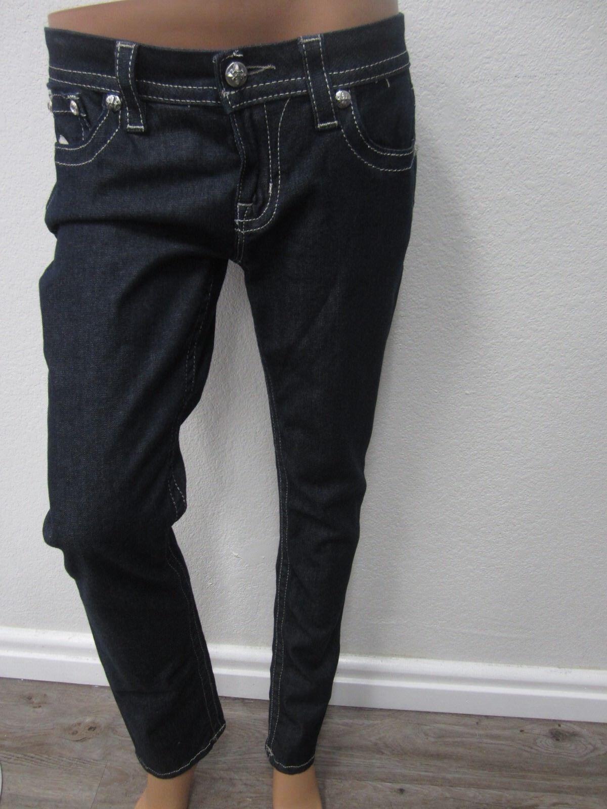 NWTMiss Me Jeans Skinny Fleur de lis Bling Dark Blue JE5735ESR Easy Skinny 27x31