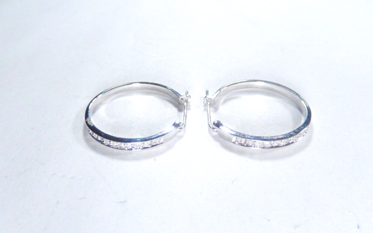 10K White Gold 1/5CT  Natural White Diamond 21 mm Hoop Earrings