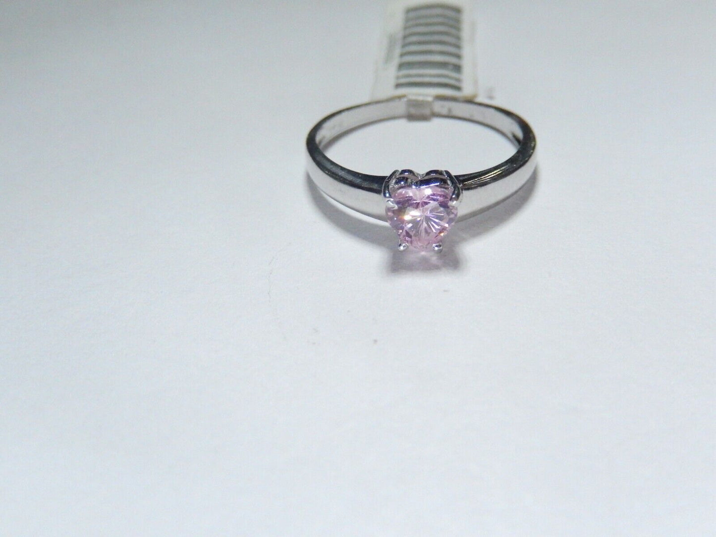 10k White Gold .50CT Heart Shape Lab Created  Pink Sapphire Solitaire  Ring 7.5