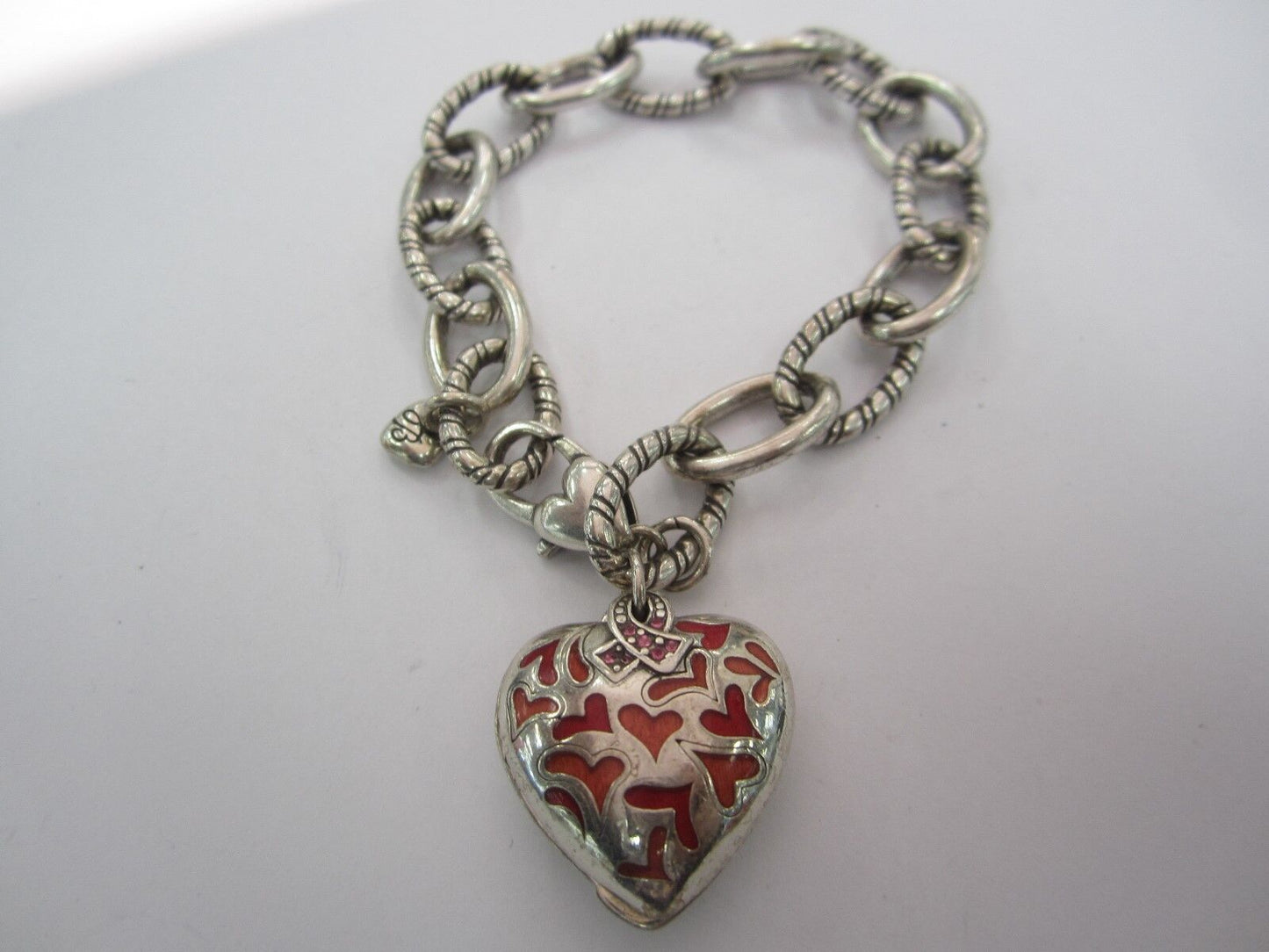 RETIRED BRIGHTONSILVER PLATED & RED HEARTS CANCER HEART BRACELET