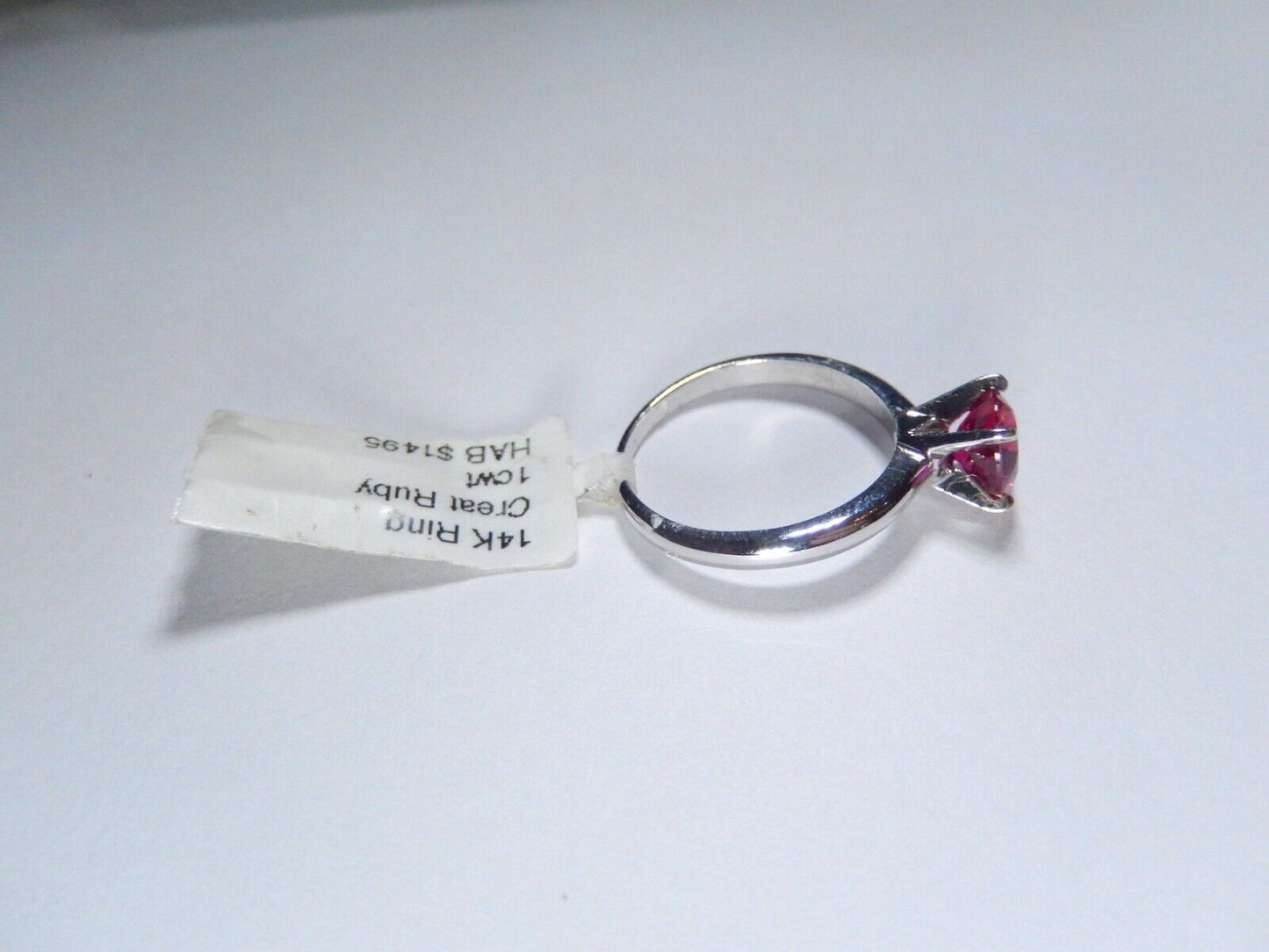 14K White Gold 1.00 CT  Round  Red Lab Created Ruby Solitaire Ring Size 5.25