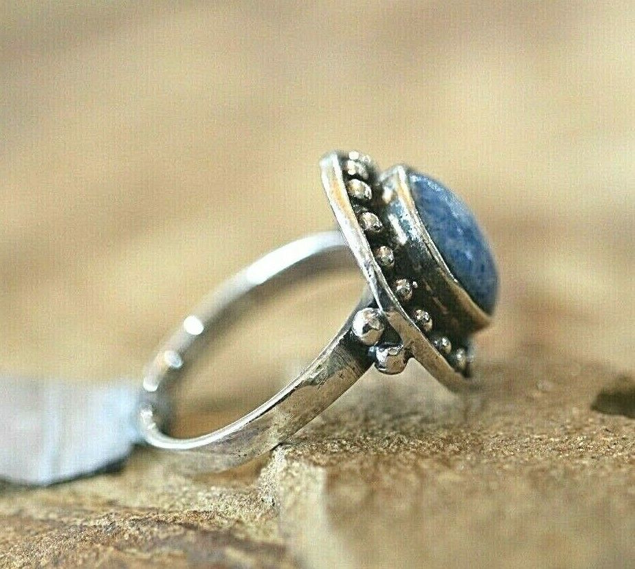 *VINTAGE*  Native American DENIM LAPIS Sterling Silver Ring Size 8.75