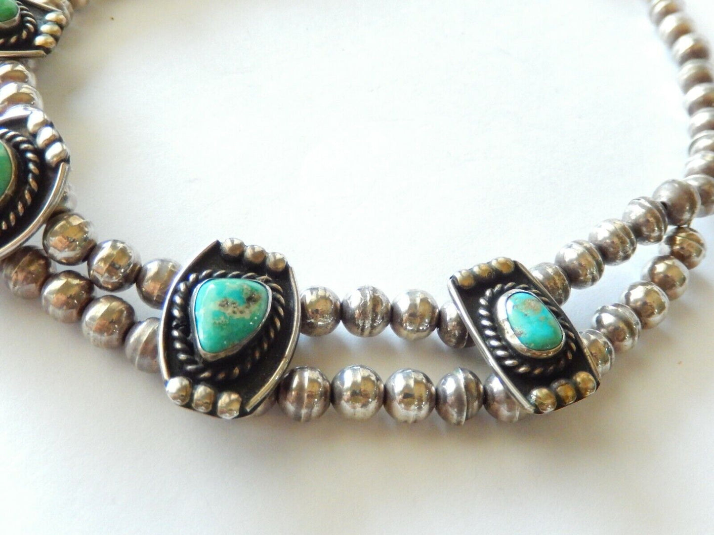 *VINTAGE*  Navajo 925 Sterling Silver Turquoise 15" Necklace