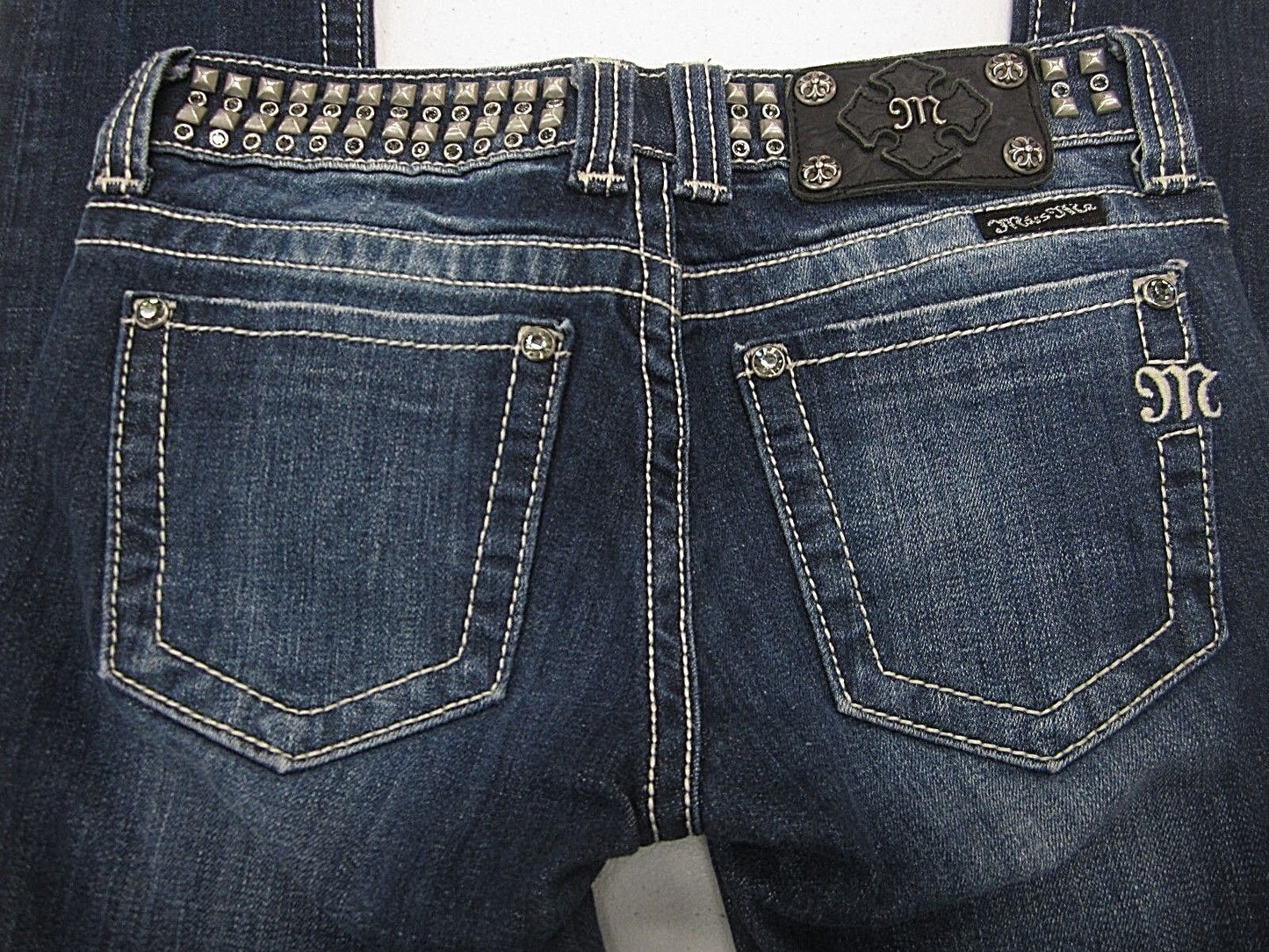 Miss Me 25 Distressed Skinny Jeans Bling Silvertone Stud Belt Embellish JP5130S4