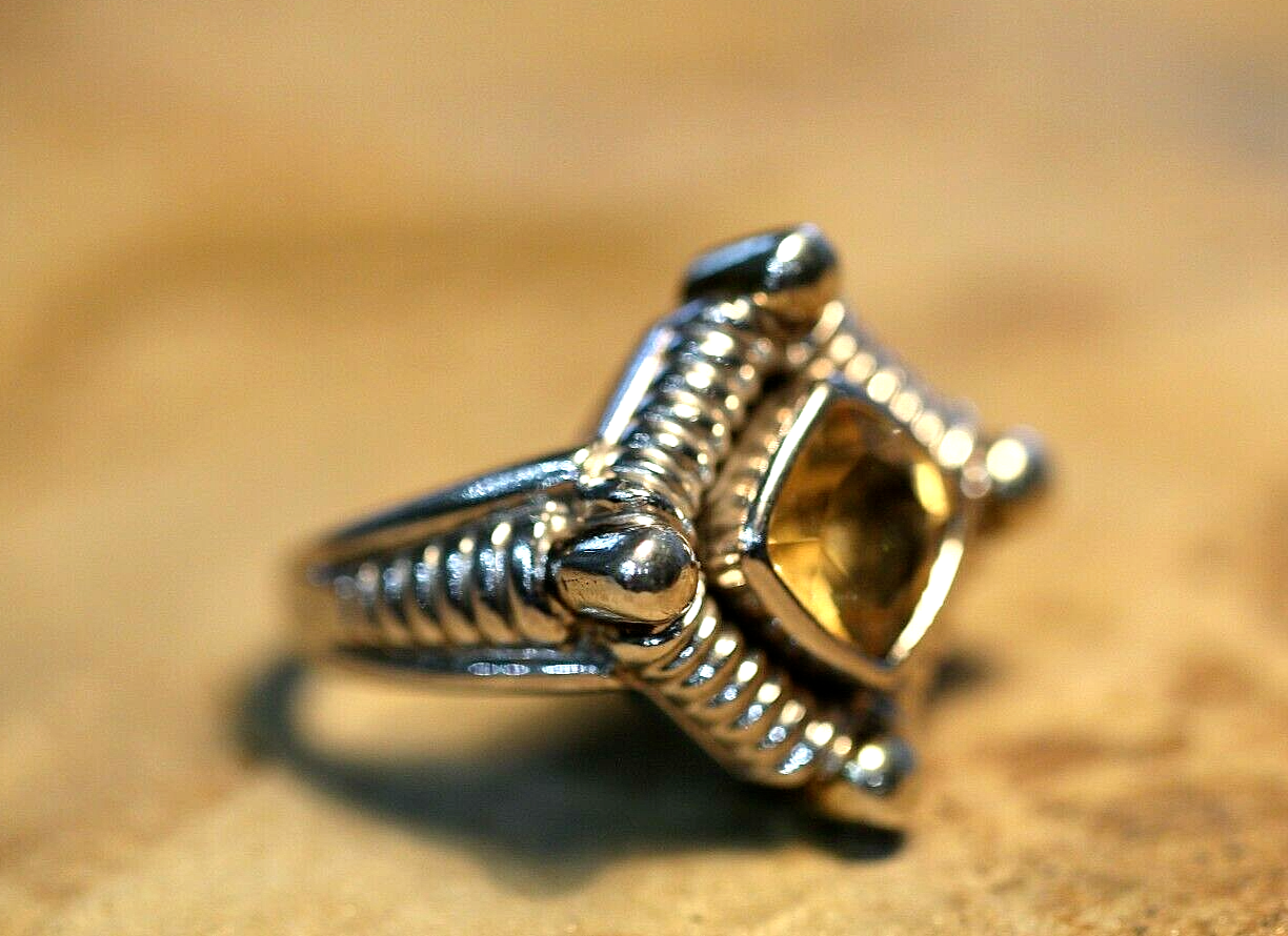 VINTAGE  *SIGNED*  Designer Sterling Silver Citrine Heavy Ring Size 7.25