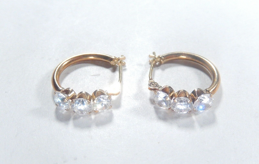 *VINTAGE*  10K Yellow Gold 1.50 CT Cubic Zirconia 17mm  Hoop Earrings
