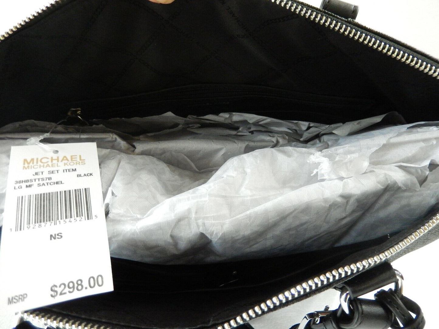 NWT $298 Michael Kors Jet Set Item Multi Function Satchel Black/Silver Large