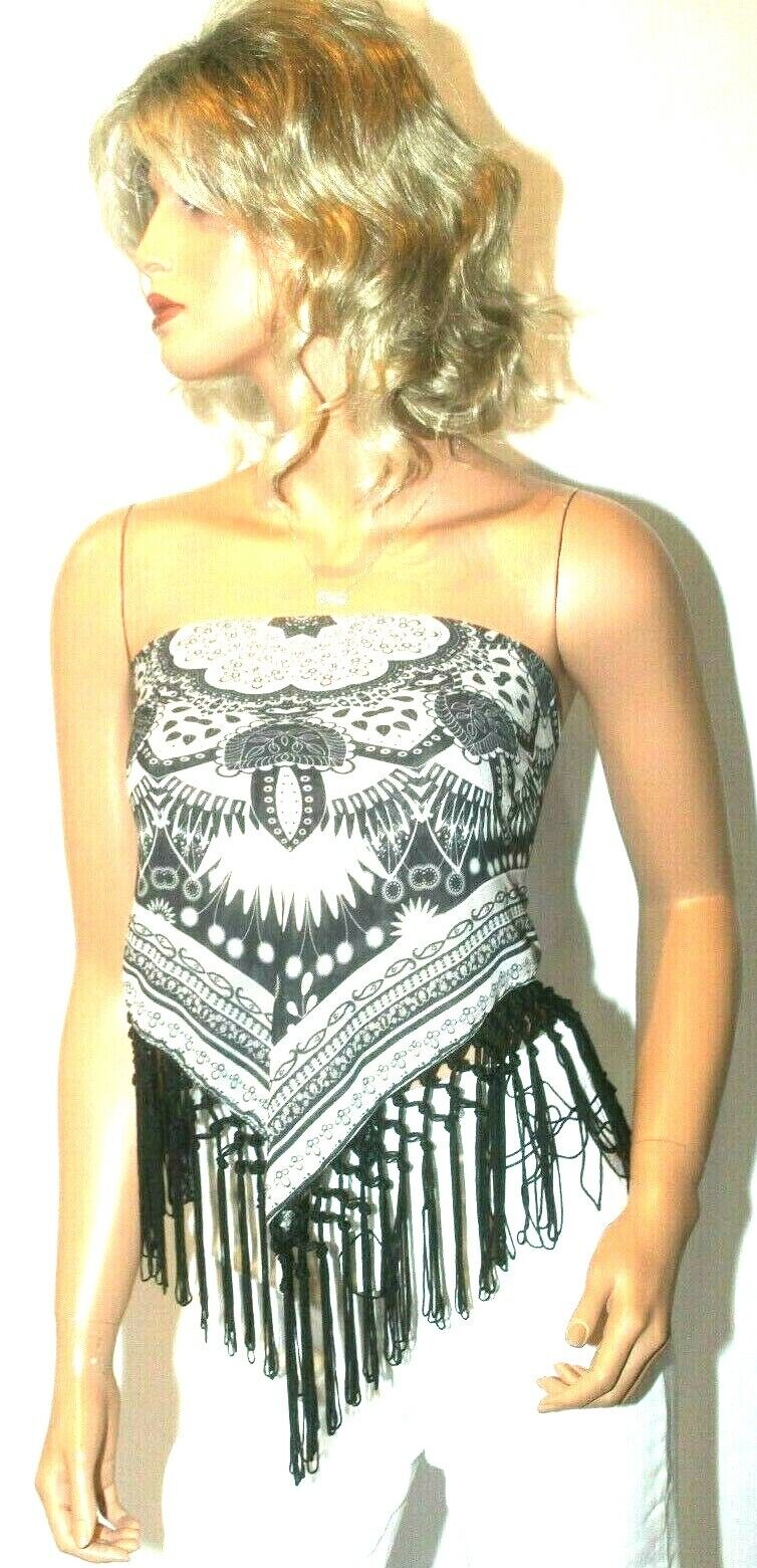 *NWT* BLACK FRINGED OVER GRAY SLEEVELESS TUNIC TANK TOP  XSMALL "CUTE"