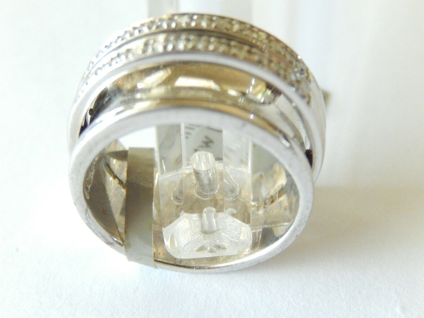 *VINTAGE* Sterling Silver .33CT Double Row Diamond 11mm  Wide Band Ring Size 6.5