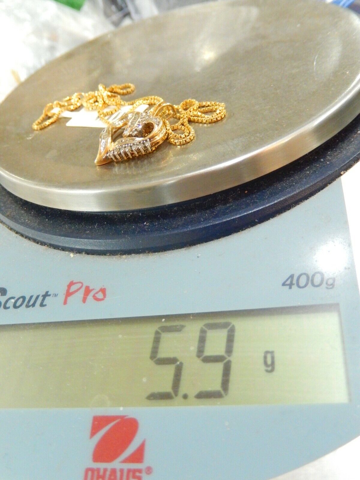 10k Yellow Gold  Round & Baguette Diamond Heart Pendant Necklace w/18" Chain