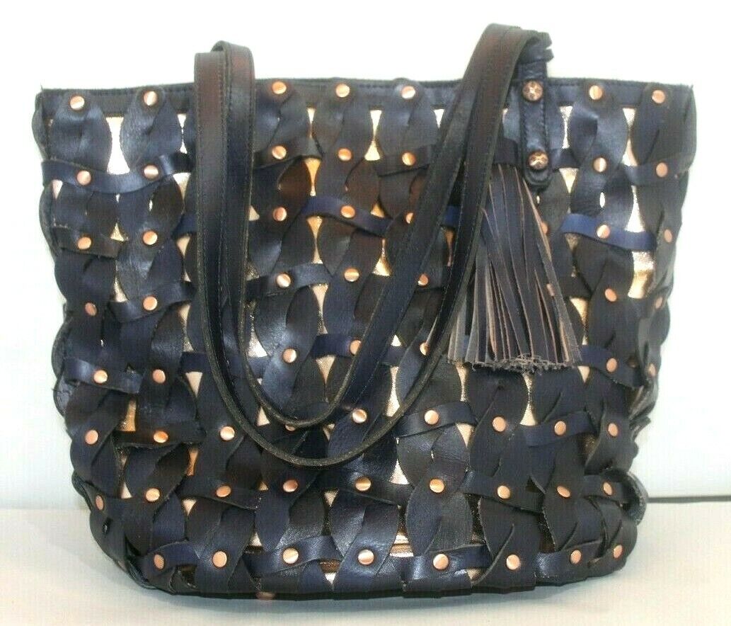 *NWOT* $299. Patricia Nash Twisted Braid Tote Navy Italian Leather Mizzana Bag