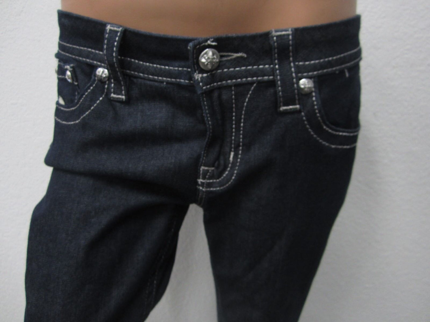 NWTMiss Me Jeans Skinny Fleur de lis Bling Dark Blue JE5735ESR Easy Skinny 27x31