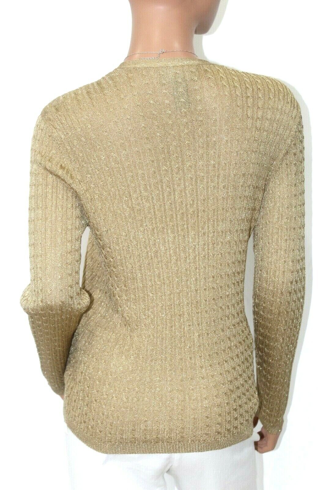 *MINT* Ralph Lauren Womens Gold Metallic Rayon Blend Knit Long Sleeves Blouse