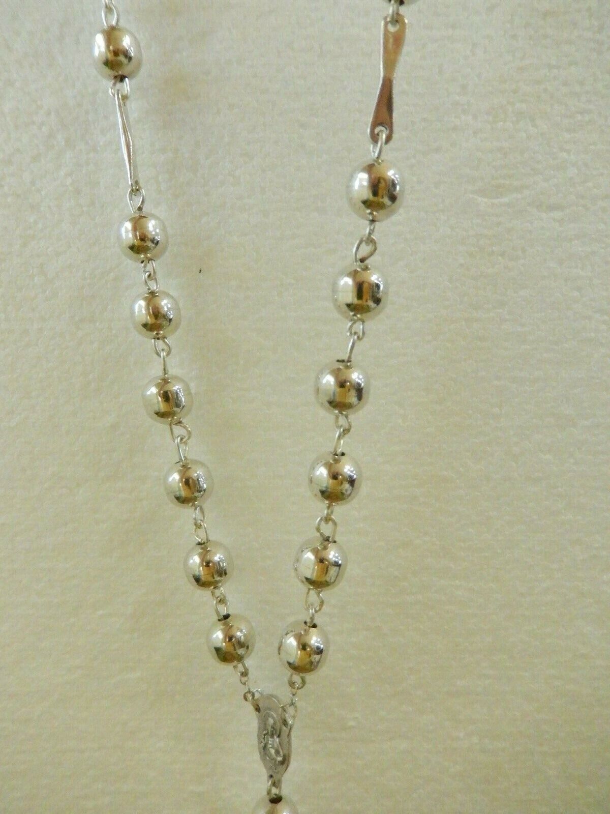 LARGE 30" VINTAGE Italian 10mm Sterling Silver Bead Rosary Prayer Necklace Rare