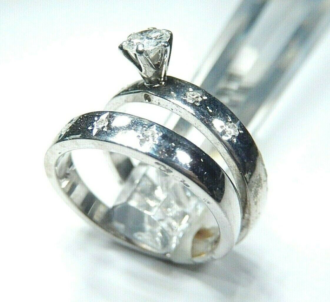 *VINTAGE*  14K White Gold 2Pcs .33CT Diamond Wedding Engagement Ring Set Size 5