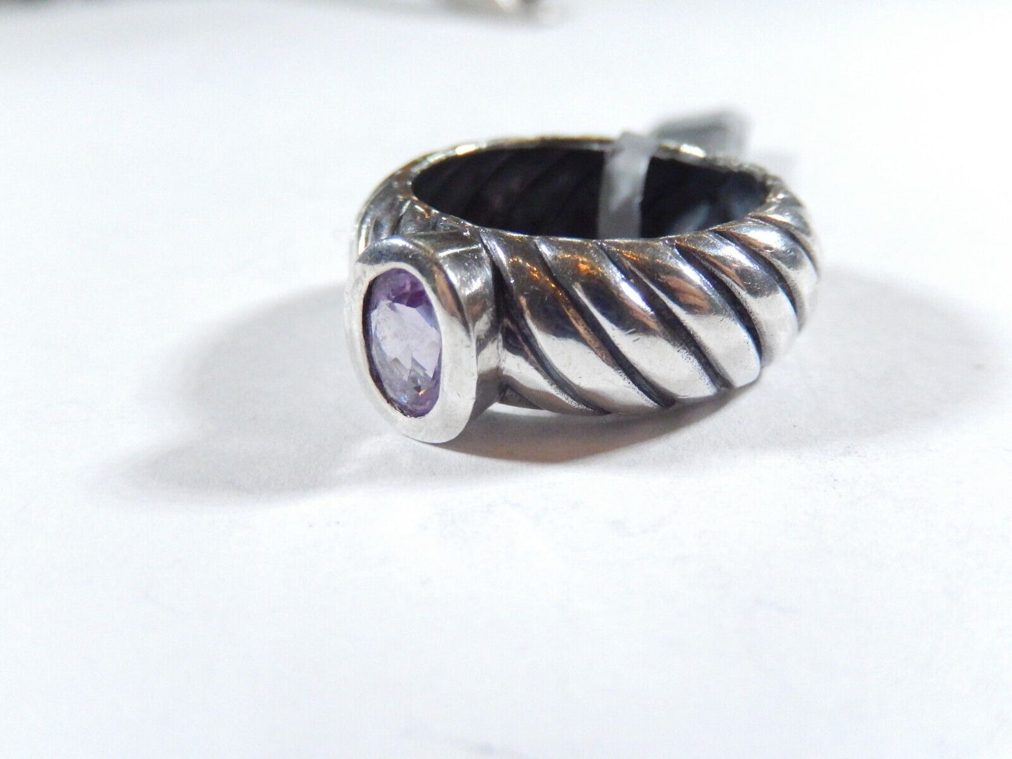 .75CT Oval Amethyst Classic Sterling Silver 8.5mm Wide Twist Band Ring  Size 7