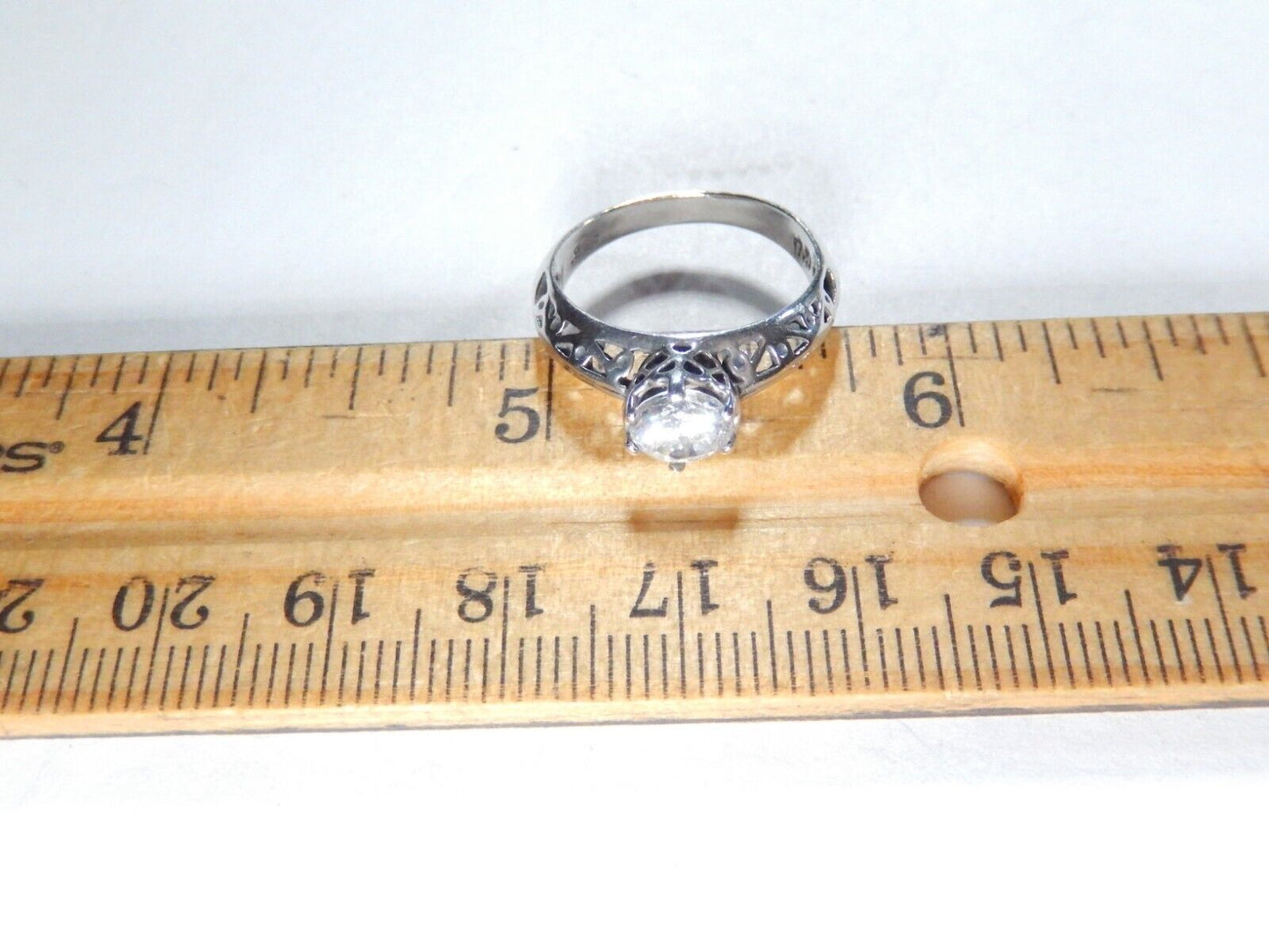 *VINTAGE*  STERLING SILVER 3/4CT SOLITAIRE CZ FILIGREE ENGAGEMENT RING Size 6