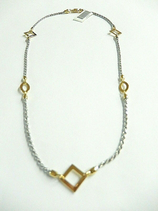 *NWT* 14k Two-Tone Yellow and White Gold Modern Design 2mm  Motif Necklace 16"