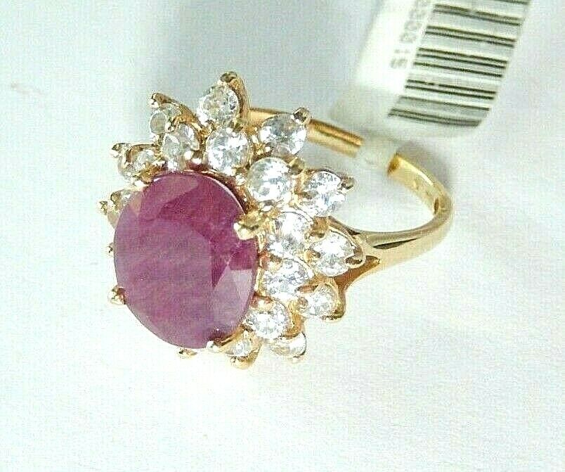 *VINTAGE*  Solid 10K Yellow Gold Ring w/ 3.5CT Oval Large Natural Ruby sz 6.5