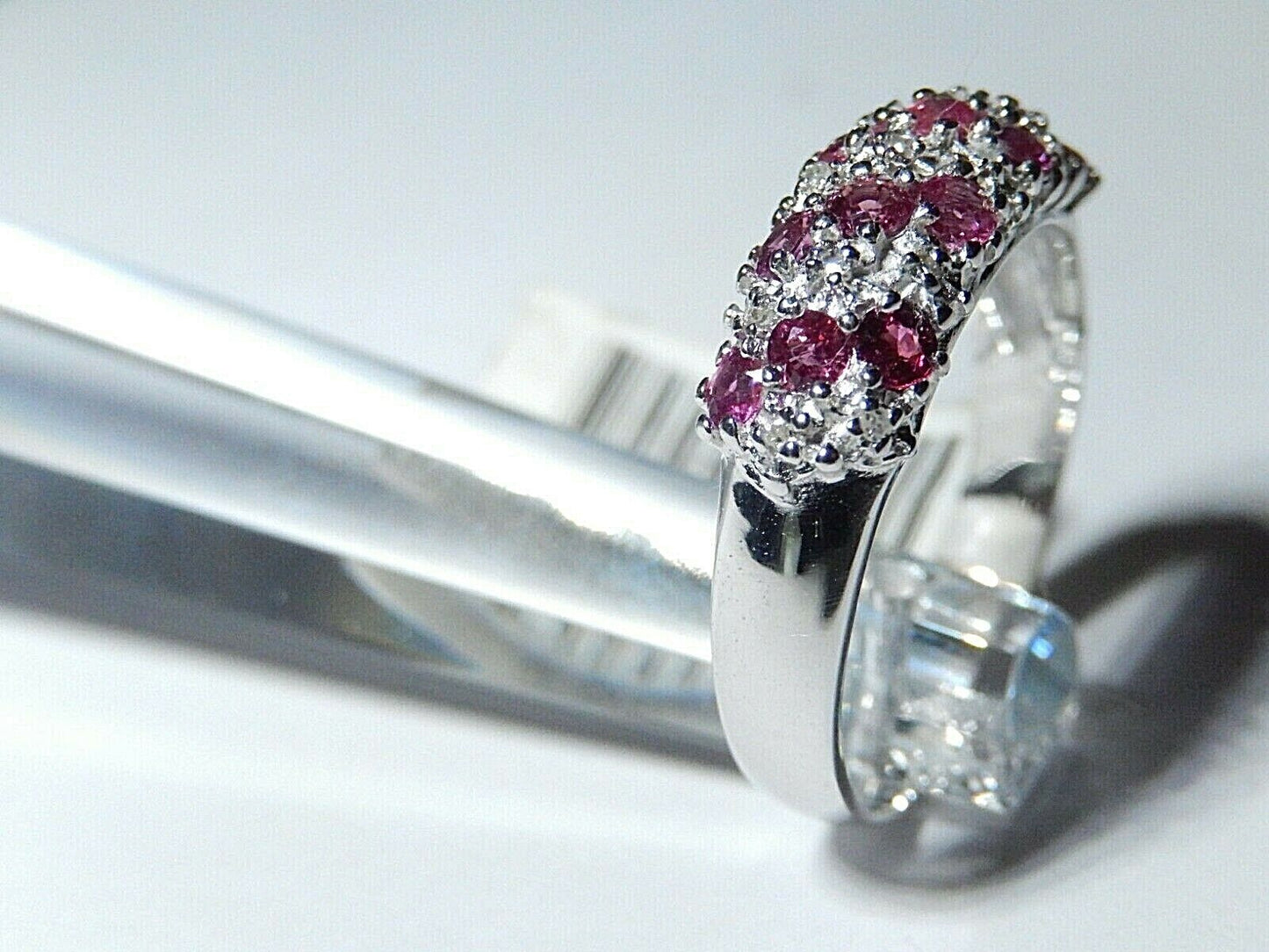 *NWT* .75 Carat Natural Diamond & Ruby Dome Ring 7.5mm Band 10K White Gold SZ9.5