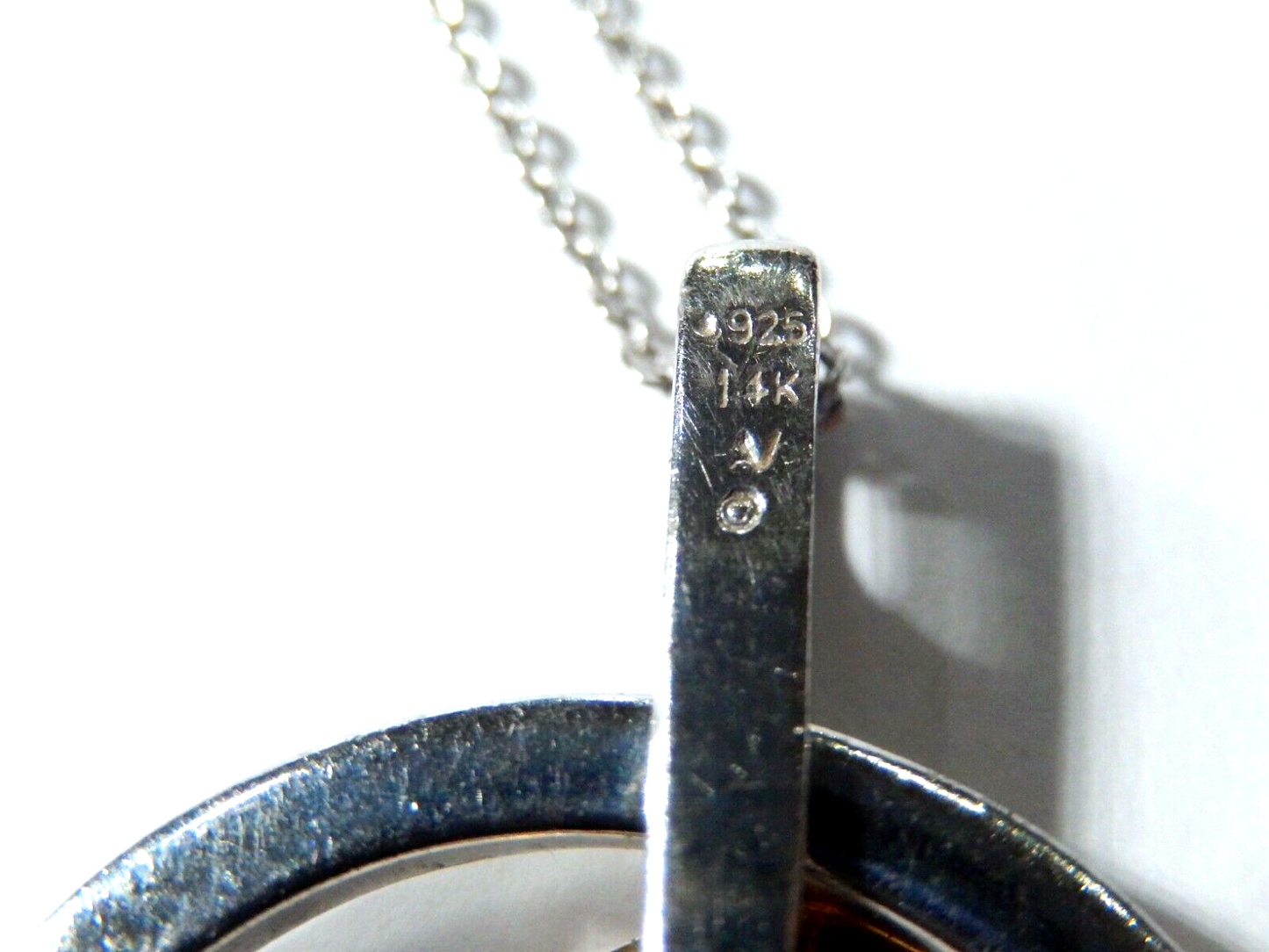 14k Yellow Gold & Sterling 1/12ctw Diamond Double Circle Eternity Pendant w/18"