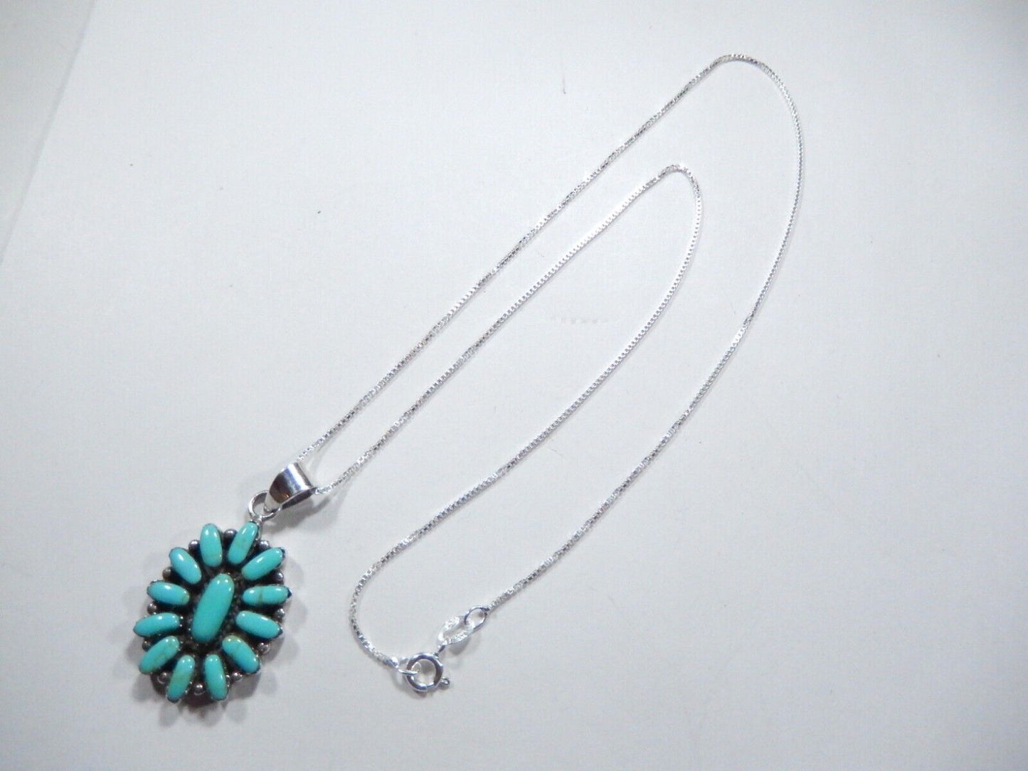 *VINTAGE*  South West Sterling Silver Needle Point Turquoise Pendant w/18"chain