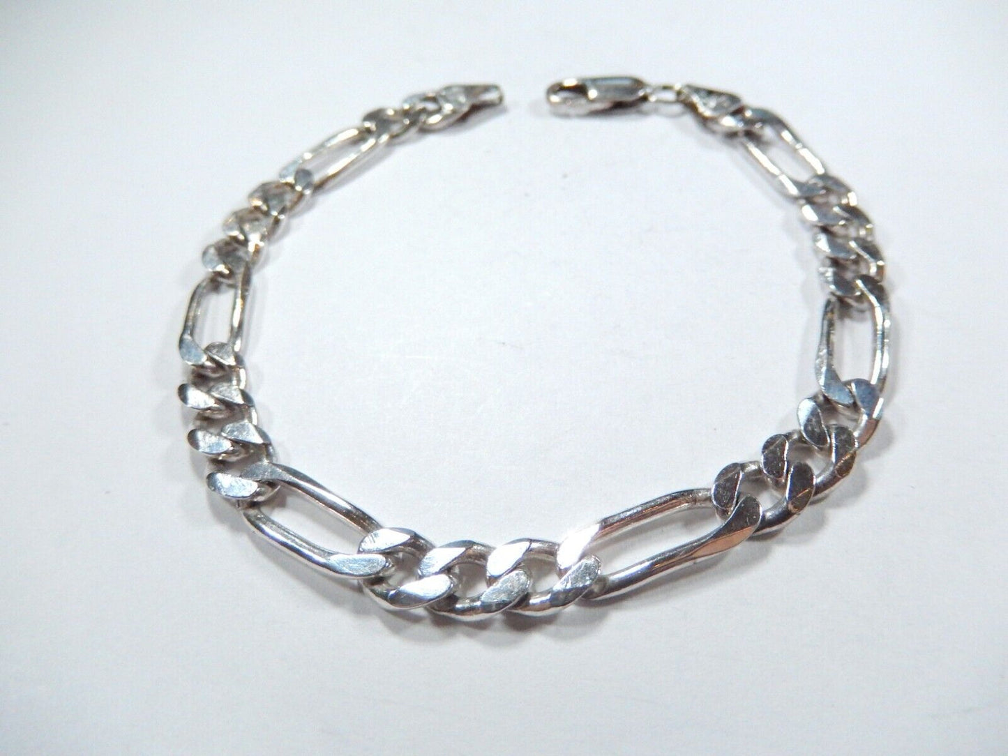 8"  Sterling Silver 6.5mm Wide Figaro Link Chain Bracelet 13.5gms