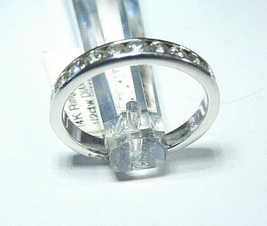 *NWT*14K White Gold .50CT Natural Round 11 VS Diamond Channel Set  Ring Sz 7.25