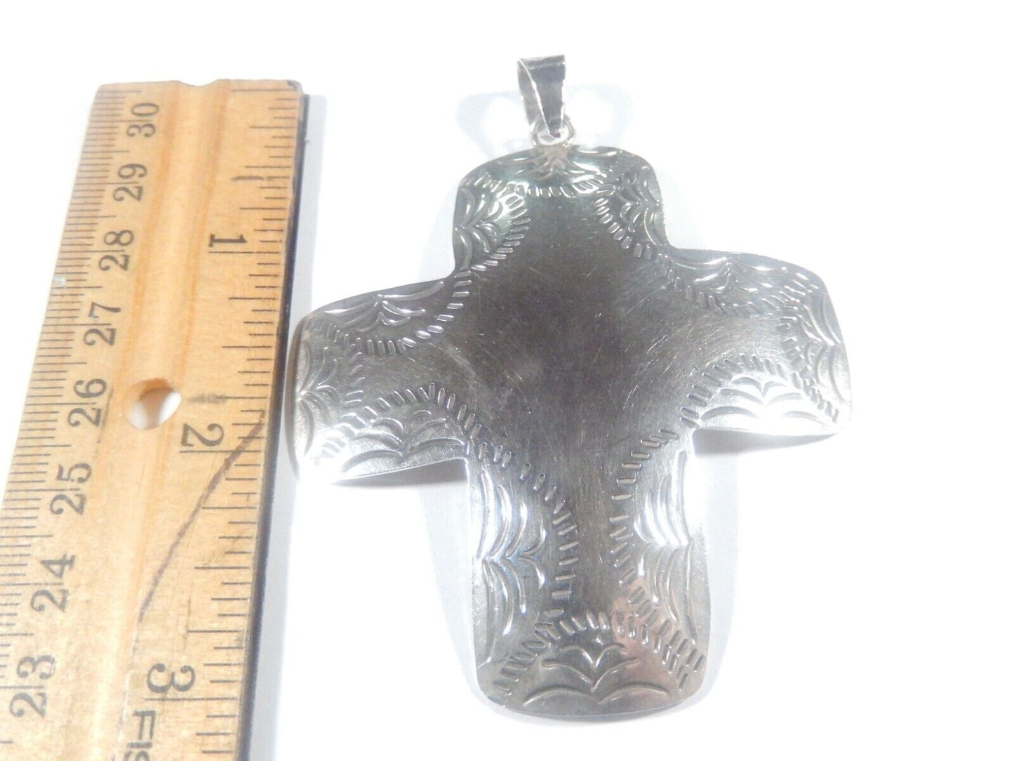 *VINTAGE*  TAXCO 925 Sterling Silver Hand Tooled Extra Large Cross Pendant