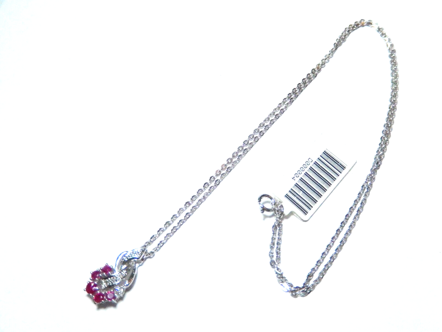 10k White Gold  1/4 CT Ruby And Diamond  Pendant w/18" Chain