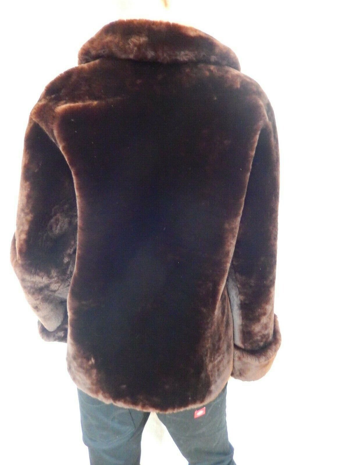 Vintage 1970s Mahogany Brown Mouton Lamb Fur Shearling Sheepskin Coat 70s Sz S