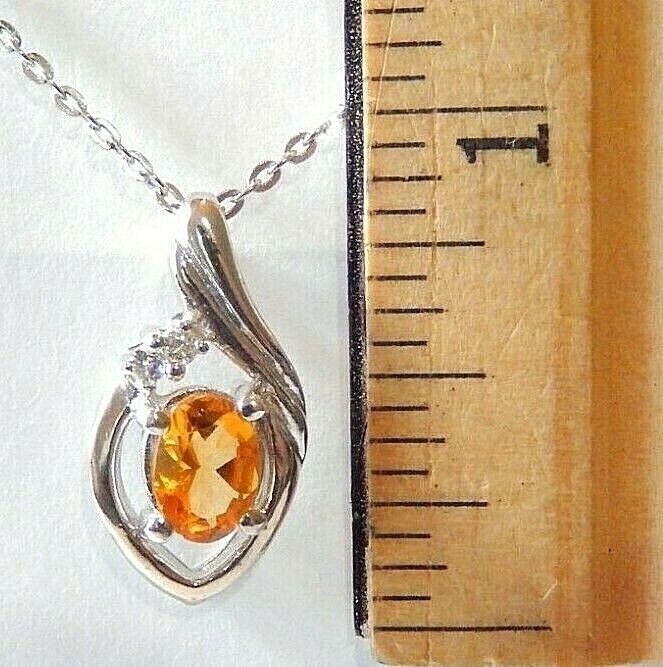 *NWT*  10k White Gold Oval Citrine And Diamond Pendant with 18" Chain