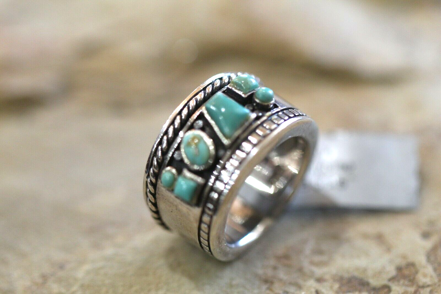 *VINTAGE*   Native American THICK Sterling Silver 925 Turquoise Ring Size 6.25