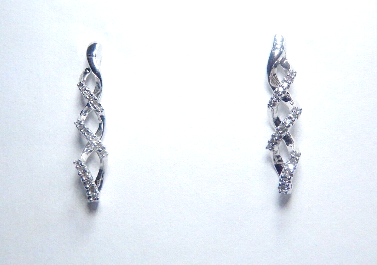 10k White Gold 1-1/8" Long Twine Infinity Wrap 38 Diamond Earrings .33CT TW
