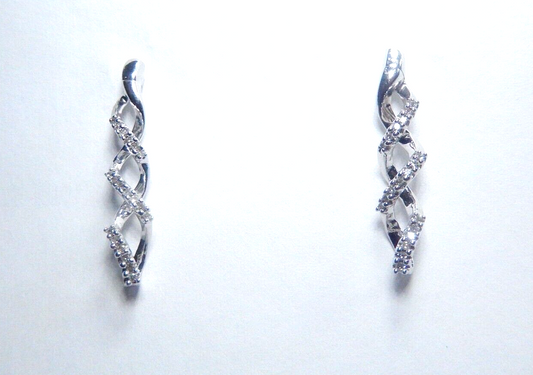 10k White Gold 1-1/8" Long Twine Infinity Wrap 38 Diamond Earrings .33CT TW