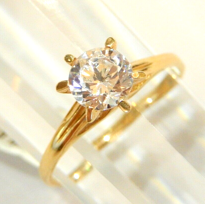 Real 14k Yellow Gold 1.00 CT Round CZ Solitaire Engagement Wedding Ring Sz 7.5