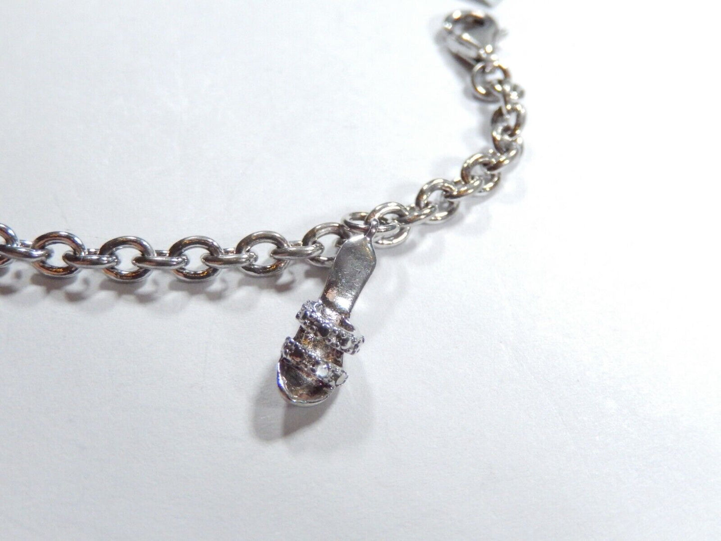 VINTAGE* Sterling Silver Charm Bracelet w / Diamond Heart - Key - Shoe Charms 7"