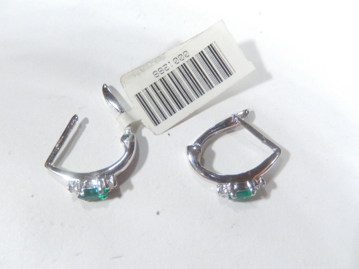 10K White Gold Lab Created Emerald & Real Diamond Huggies Hoop Earrings