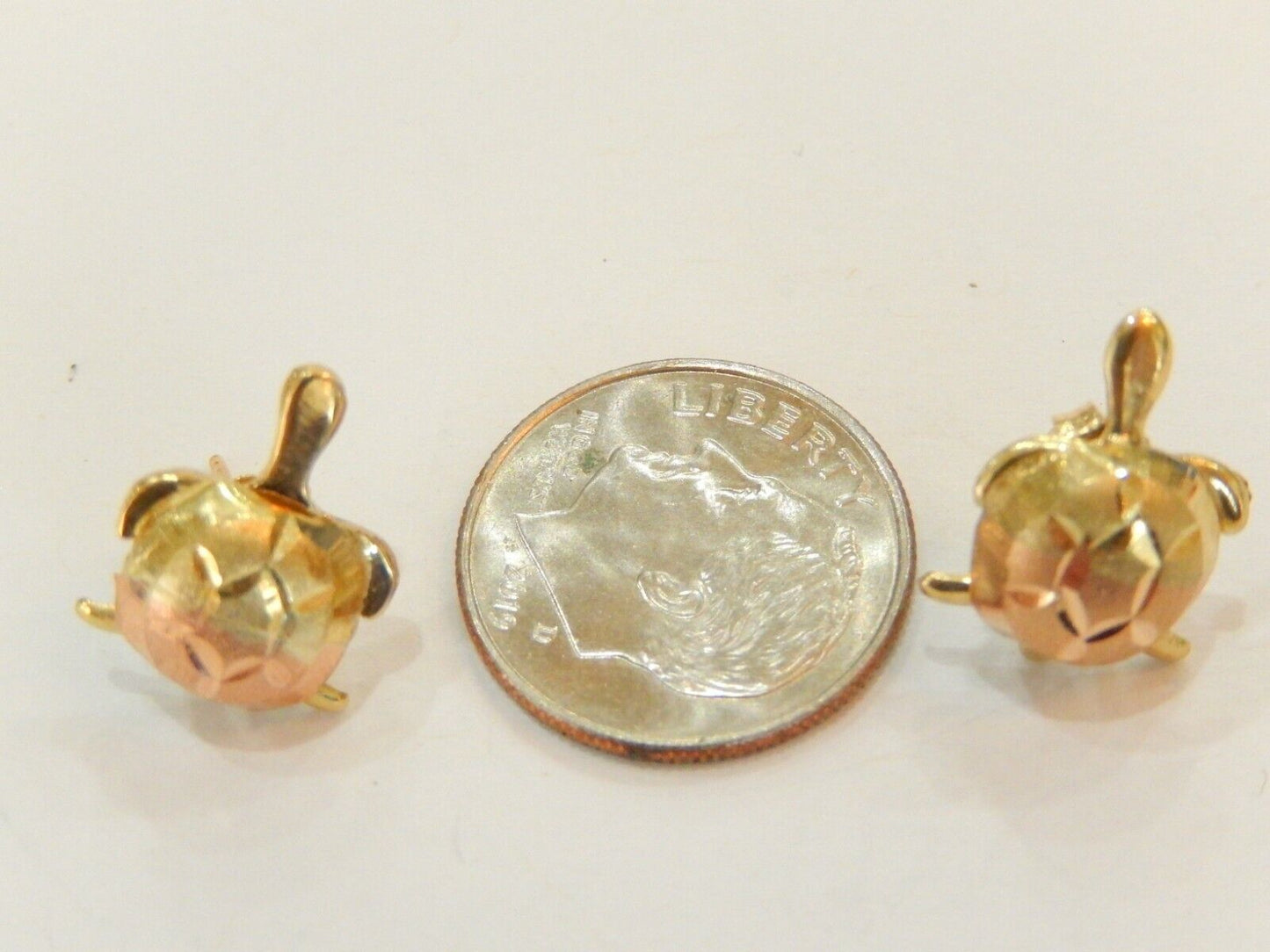 New 14k Yellow & Rose Gold Turtle Stud Earrings 9/16" x 7/16"