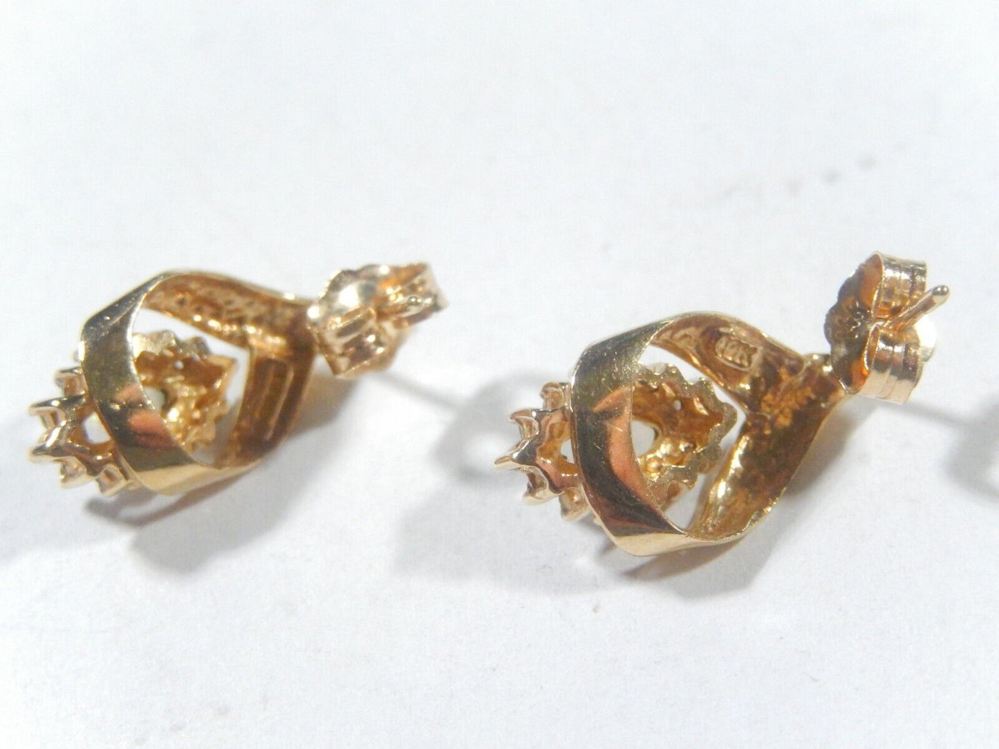 *VINTAGE* 10k Yellow Gold Marquise Opal And Diamond Halo Earrings